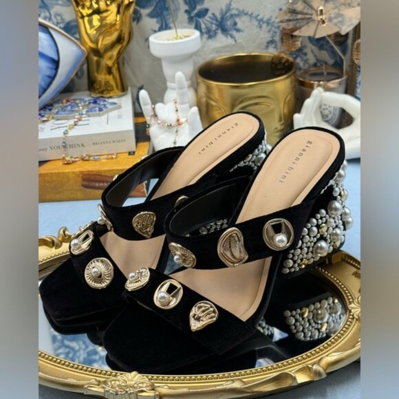 🆕 GIANNI BINI 🧿 NWOB Penei Velvet Pearl Surrealist Ornament Slide Sandal Sz 7 - Picture 12 of 16